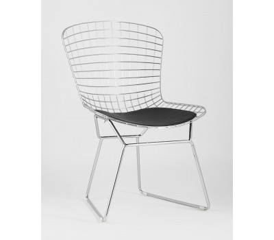 Стул обеденный Bertoia хромированный с черной подушкой 