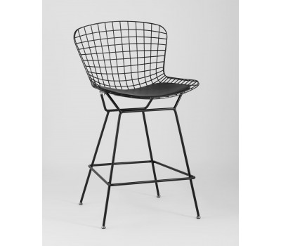 Стул полубарный с низкой спинкой Bertoia черный с черной подушкой 