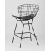 Стул полубарный с низкой спинкой Bertoia черный с черной подушкой 