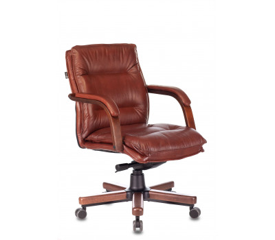 Кресло руководителя Бюрократ T-9927WALNUT-LOW светло-коричневый Leather Eichel кожа низк.спин. крестовина металл/дерево 