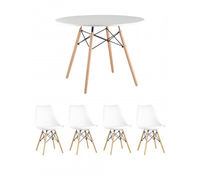 Обеденная группа стол DSW D100, 4 стула Eames Soft белый 