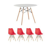 Обеденная группа стол DSW D100, 4 стула Eames Soft красный