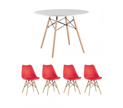 Обеденная группа стол DSW D100, 4 стула Eames Soft красный 
