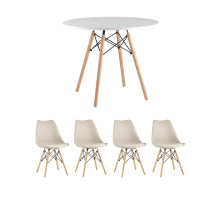 Обеденная группа стол DSW D90, 4 стула Eames Soft бежевый