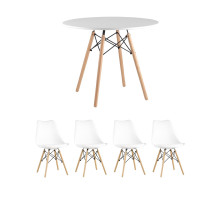 Обеденная группа стол DSW D90, 4 стула Eames Soft белый