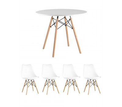 Обеденная группа стол DSW D90, 4 стула Eames Soft белый 