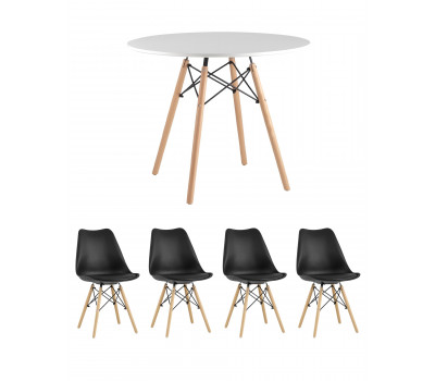 Обеденная группа стол DSW D90, 4 стула Eames Soft черный 