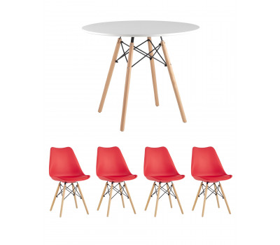 Обеденная группа стол DSW D90, 4 стула Eames Soft красный 