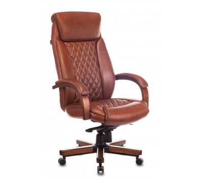 Кресло руководителя Бюрократ T-9924WALNUT светло-коричневый Leather Eichel кожа с подголов. крестовина металл/дерево 